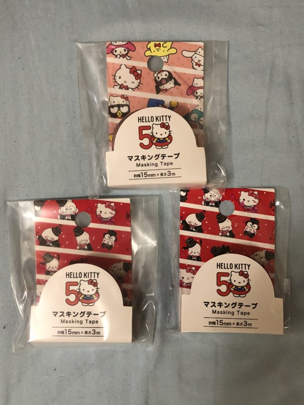 Sanrio Hello Kitty 50th Anniversary Masking Tape Set (3 Rolls)